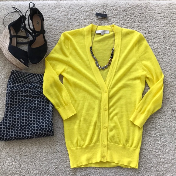 LOFT Sweaters - LOFT Bright Yellow V Neck Cardigan